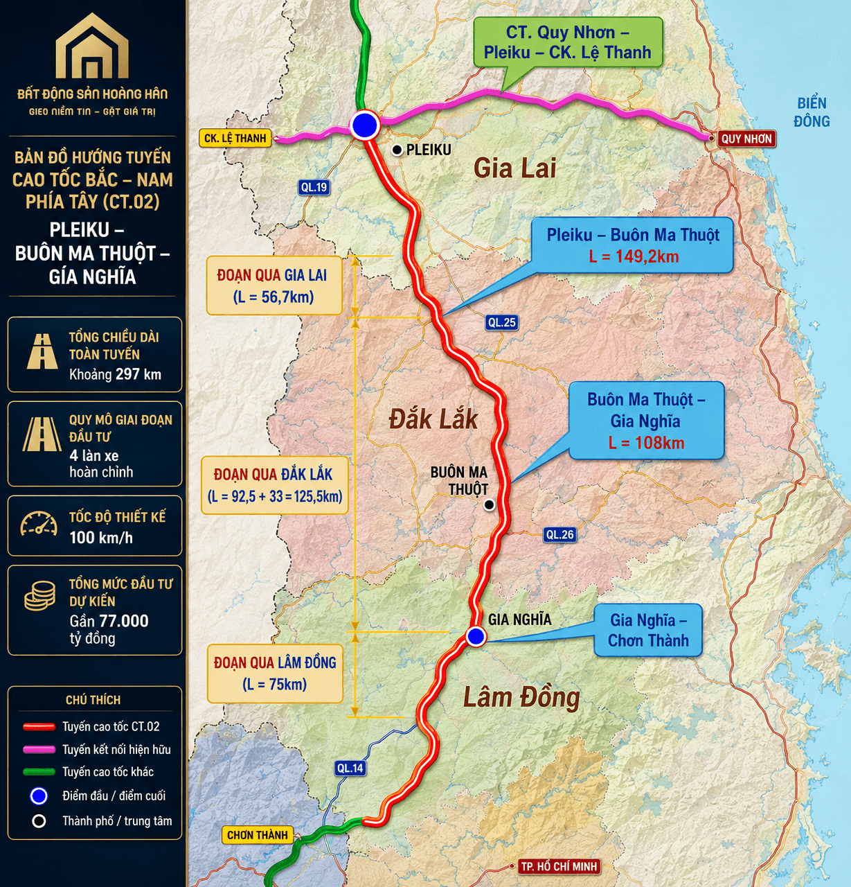 Bản đồ tuyến cao tốc CT02 Pleiku Buôn Ma Thuột Gia Nghĩa đi qua Gia Lai Đắk Lắk và Lâm Đồng