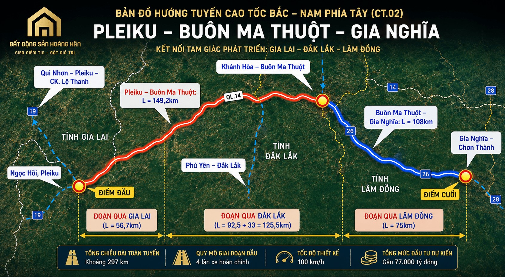 Bản đồ vệ tinh tuyến cao tốc Pleiku Buôn Ma Thuột Gia Nghĩa thuộc dự án cao tốc Bắc Nam phía Tây CT02