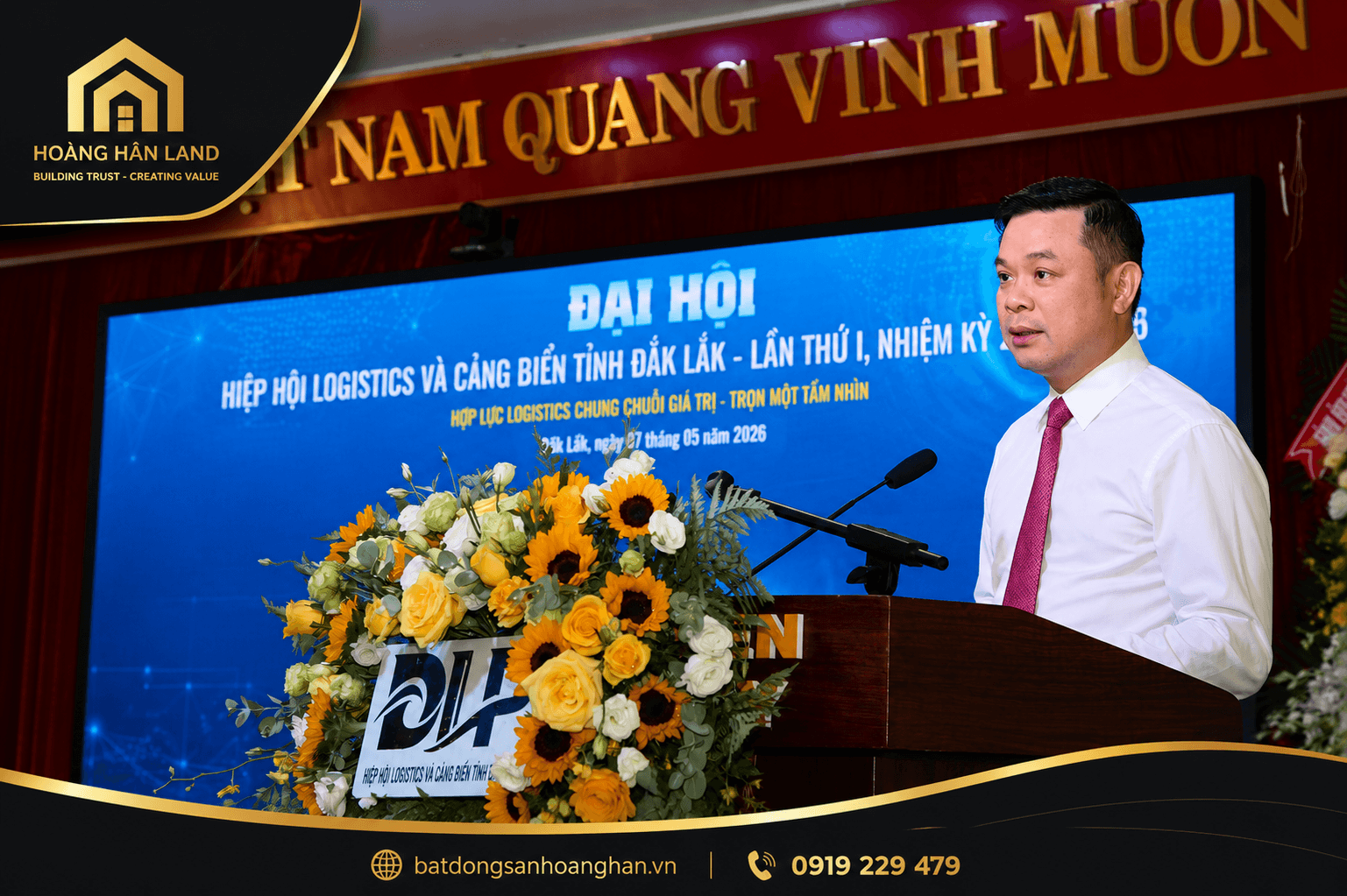 Ông Đỗ Hữu Huy – Chủ tịch UBND tỉnh Đắk Lắk phát biểu tại Đại hội Hiệp hội Logistics và Cảng biển tỉnh Đắk Lắk nhiệm kỳ 2026 – 2030