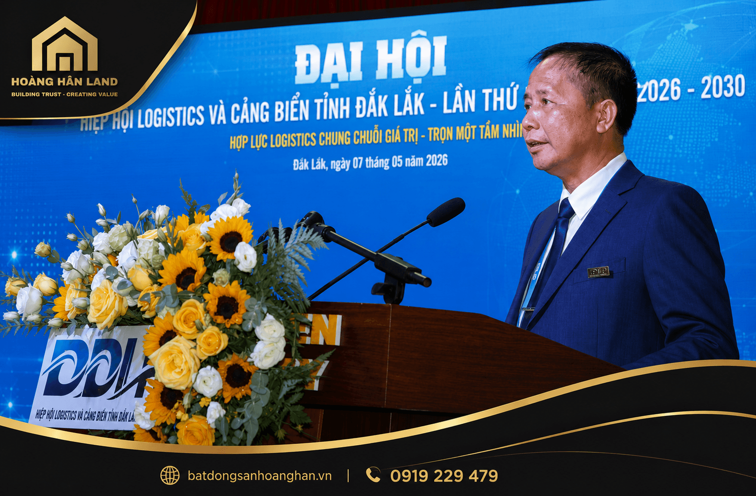 Ông Nguyễn Tiến Lợi đại diện Hiệp hội Logistics và Cảng biển tỉnh Đắk Lắk phát biểu tại Đại hội nhiệm kỳ 2026 – 2030