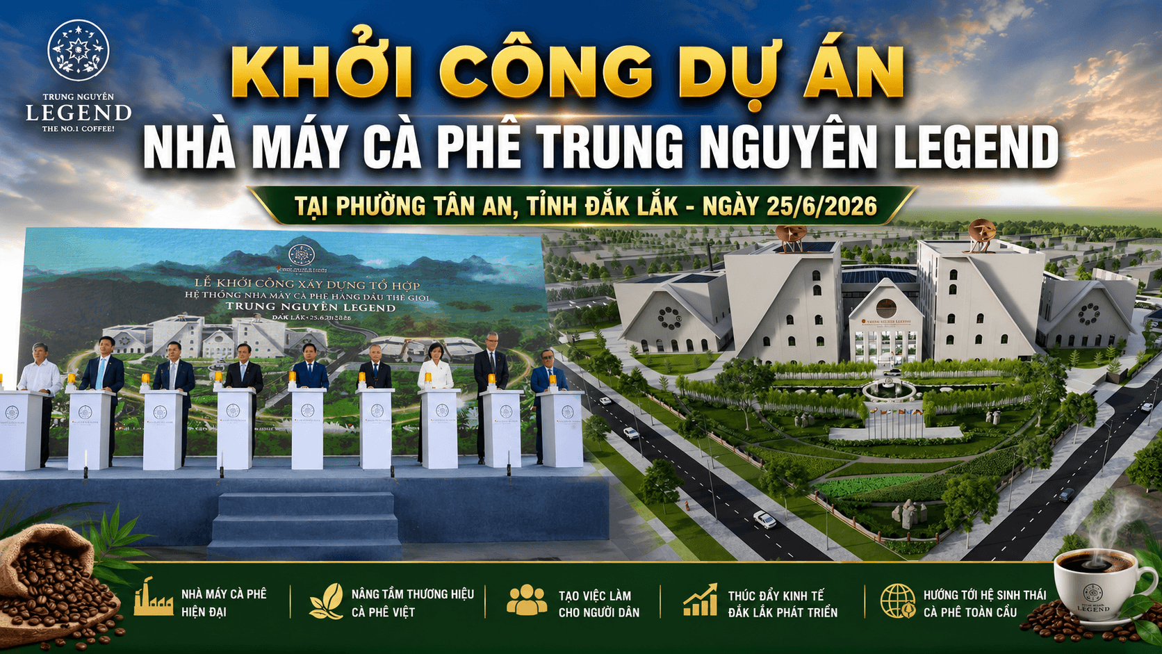 Khởi công dự án Nhà máy Cà phê Trung Nguyên Legend tại phường Tân An