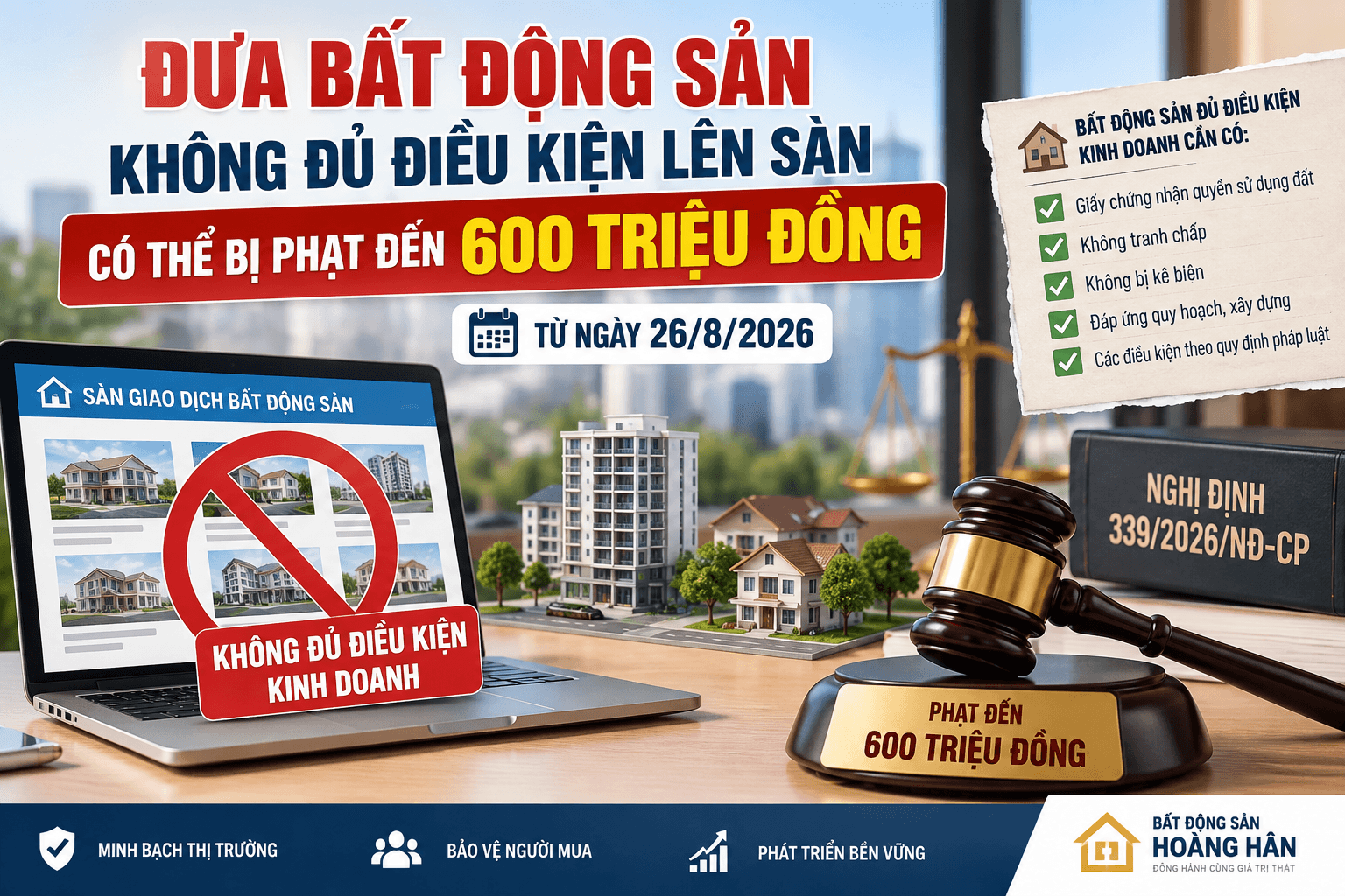 Đưa bất động sản không đủ điều kiện lên sàn bị phạt đến 600 triệu đồng theo Nghị định 339/2026/NĐ-CP